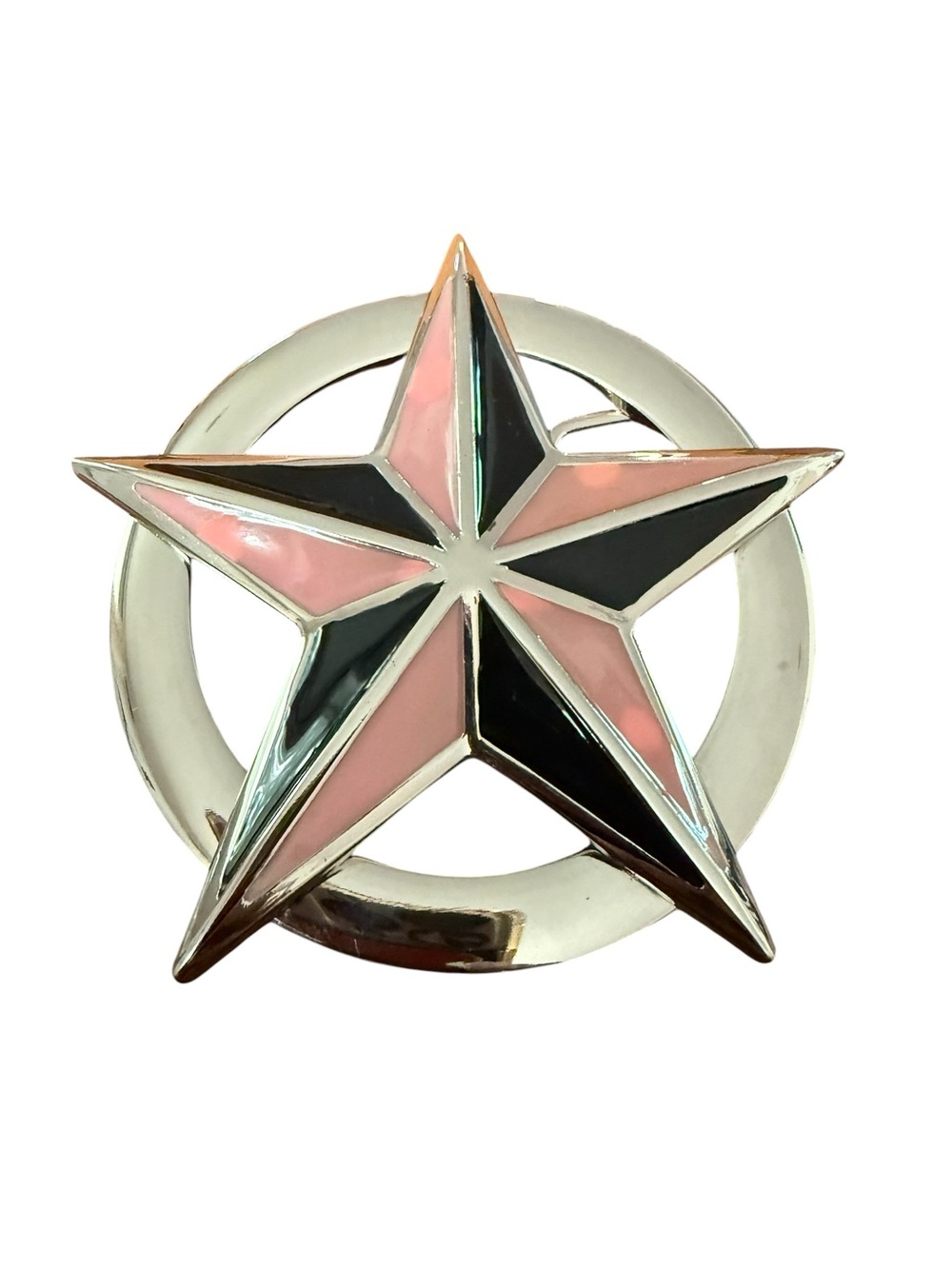 Vintage Round Pink Star Pentagram Goth Punk Rock Gothic Y2K Belt Buckle Silver